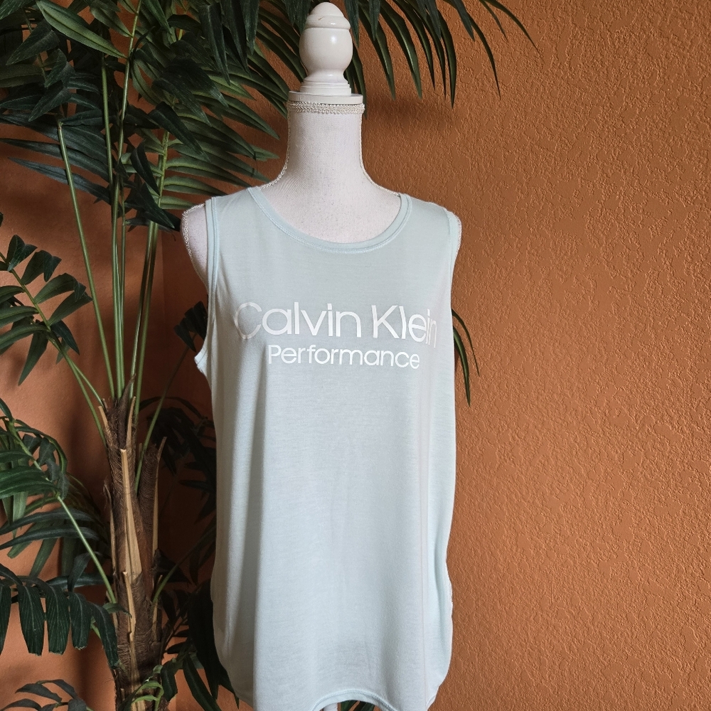 3/$25 Calvin Klein Performance CK Muscle Tee Tank Top Wick Large Mint Green